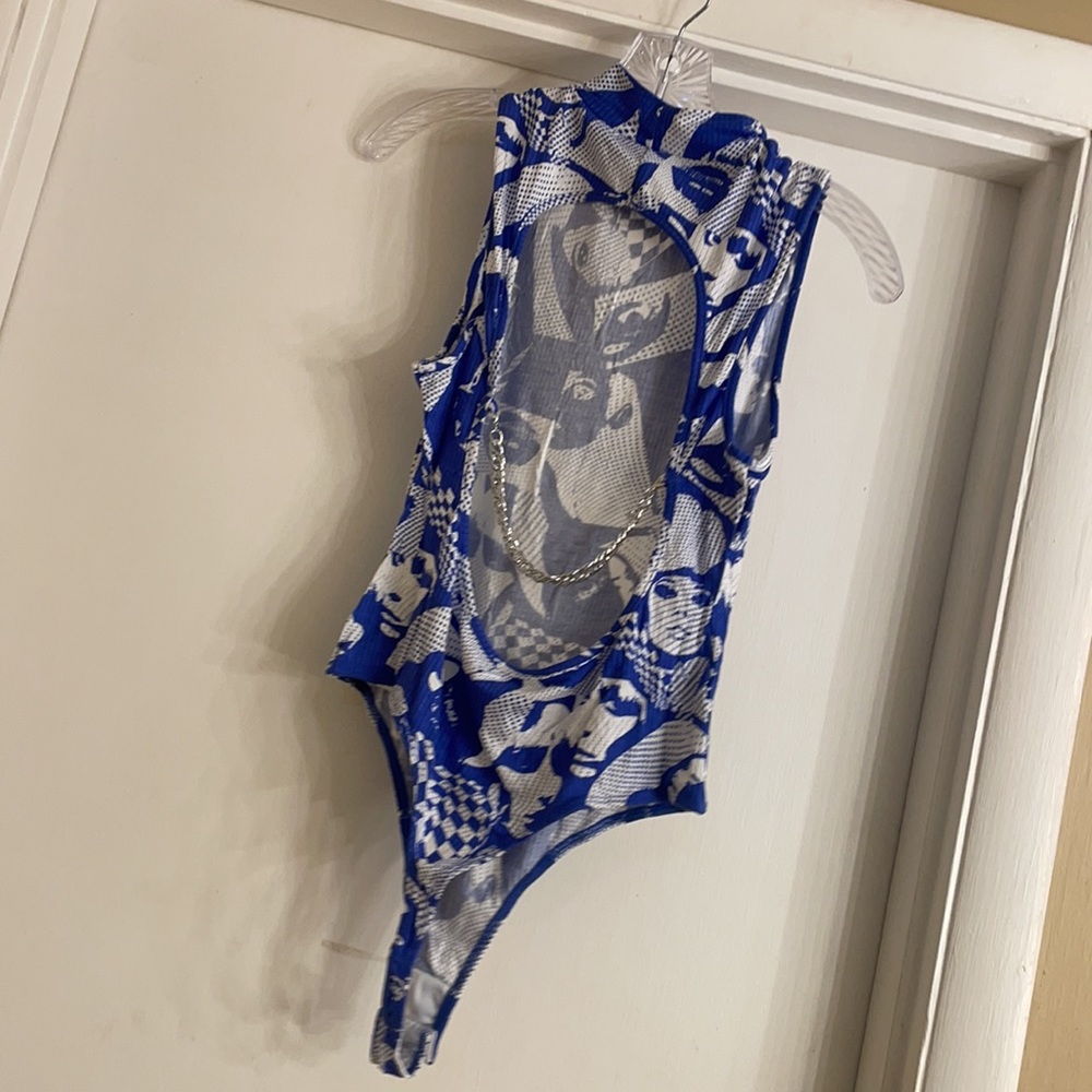 Women Face Printed Chained Bodysuit